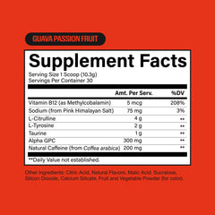 RAW etiqueta nutricional ampliada explicando 200 mg de cafeína y sin beta-alanina