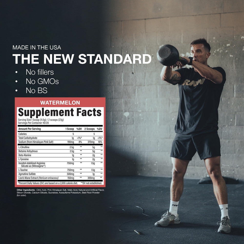 RAW Pump Stim Free preparación rápida para combinar con otros suplementos