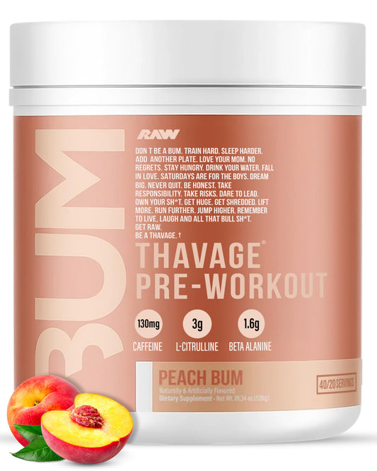 RAW Thavage envase durazno para energía durante el entrenamiento