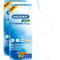 RAZOKO frente del empaque mostrando 120 tiras, práctico y listo