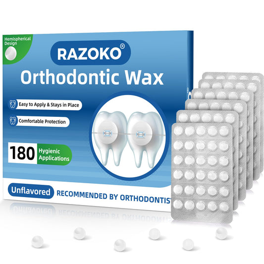 RAZOKO empaque frontal con 180 dots, solución portátil para molestias en brackets