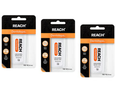 Reach Dentotape paquete frontal mostrando 100 yardas y diseño práctico