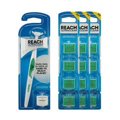 Reach paquete frontal mostrando kit starter y recambios, beneficio limpieza completa