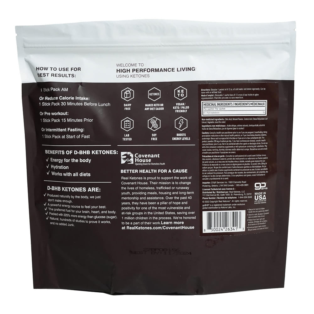 Real Ketones etiqueta con ingredientes y electrolitos para transparencia