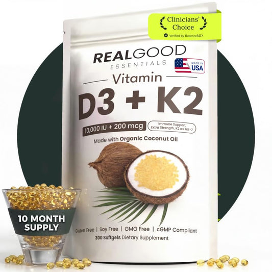 RealGood Essentials envase frontal mostrando diseño y cantidad, conveniencia