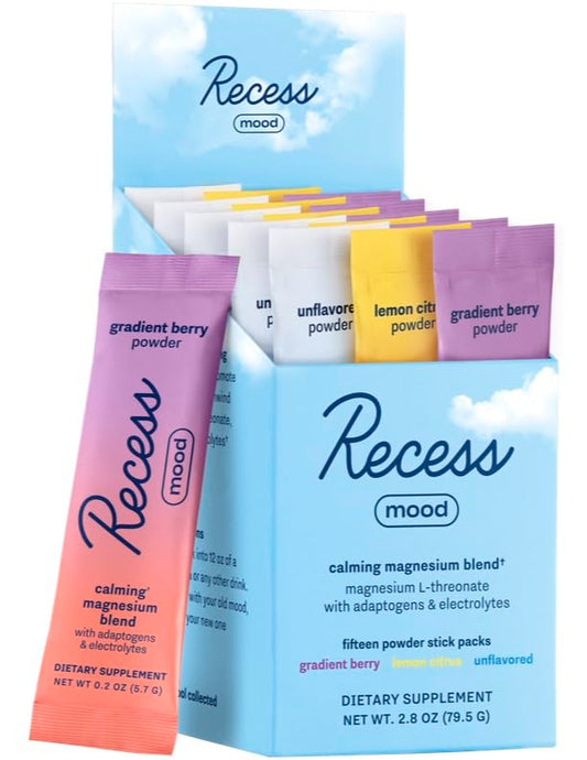 Recess caja frontal con 15 sobres visible y presentación clara, fácil elección