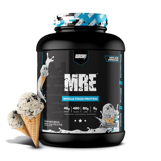 REDCON1 envase frontal cookies & cream mostrando branding y beneficios