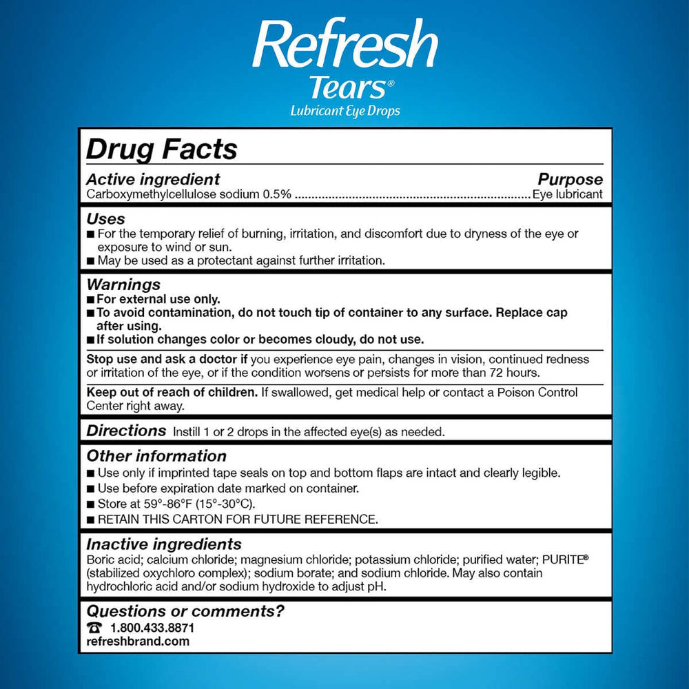 Refresh Tears en escritorio junto a gafas para uso diario y comodidad