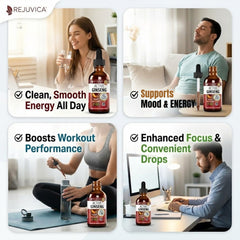Rejuvica Health textura del extracto líquido, apariencia pura y clara