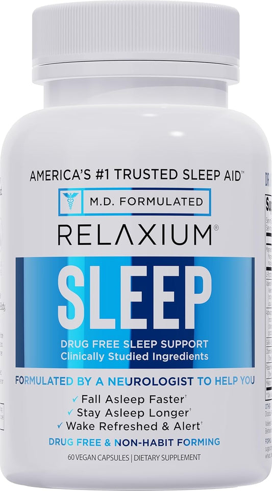 Relaxium frente del empaque mostrando 30 días y beneficios de sueño