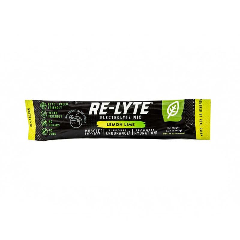 RELYTE primer plano del polvo limón-lima, textura fina que se disuelve rápido