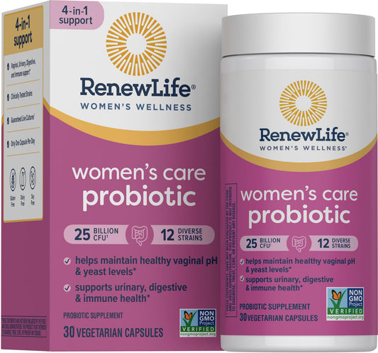 Frasco Renew Life Probiótico para Mujeres: cápsulas 30 para equilibrio vaginal y digestivo.