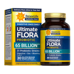 renew life empaque frontal mostrando 65 billones UFC y 31 cepas, fácil identificación