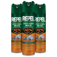 Repel aerosol pack front mostrando latas y beneficio protección prolongada