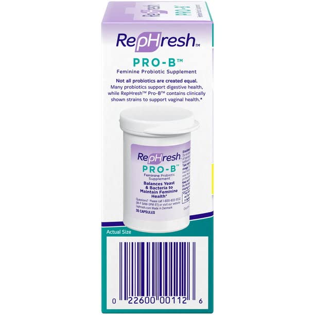 Rephresh Pro-B tamaño en escala junto a moneda para referencia de volumen