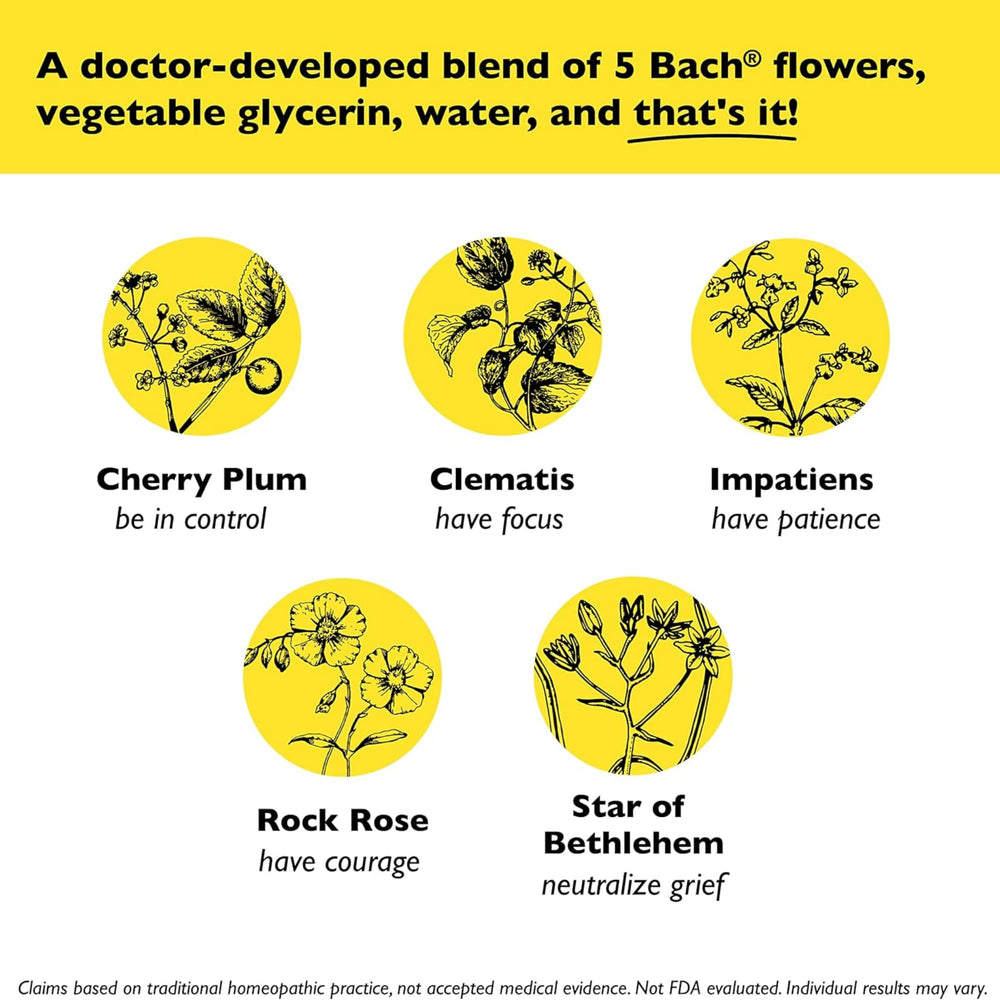 RESCUE etiqueta con lista de esencias florales y beneficios naturales visibles