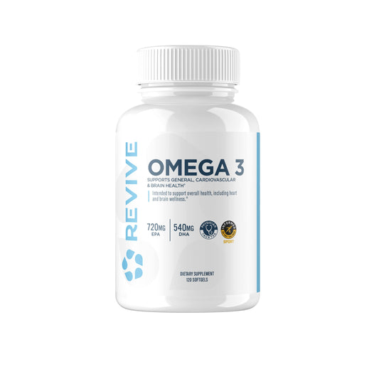 Revive MD Omega 3, cápsulas en empaque práctico para la rutina diaria.