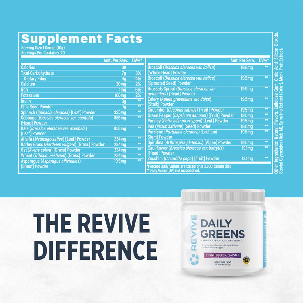 Revive MD polvo verde con mezcla de frutas para fibra