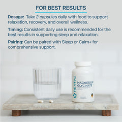 Two-capsule serving with water demonstrates convenient daily relaxation and tension relief with Revive MD.