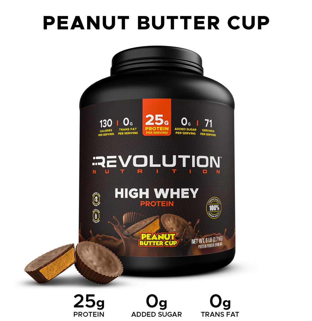 Revolution Nutrition cuchara llena de polvo para medir 25 g de proteína por porción