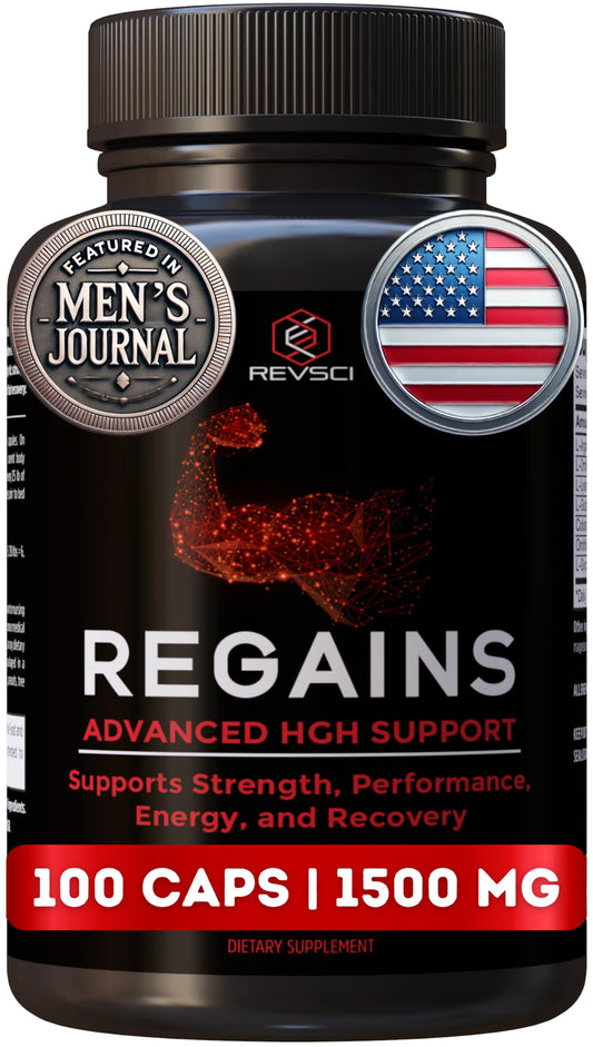Regains de Revolution Science, botella de cápsulas para apoyo muscular potencial