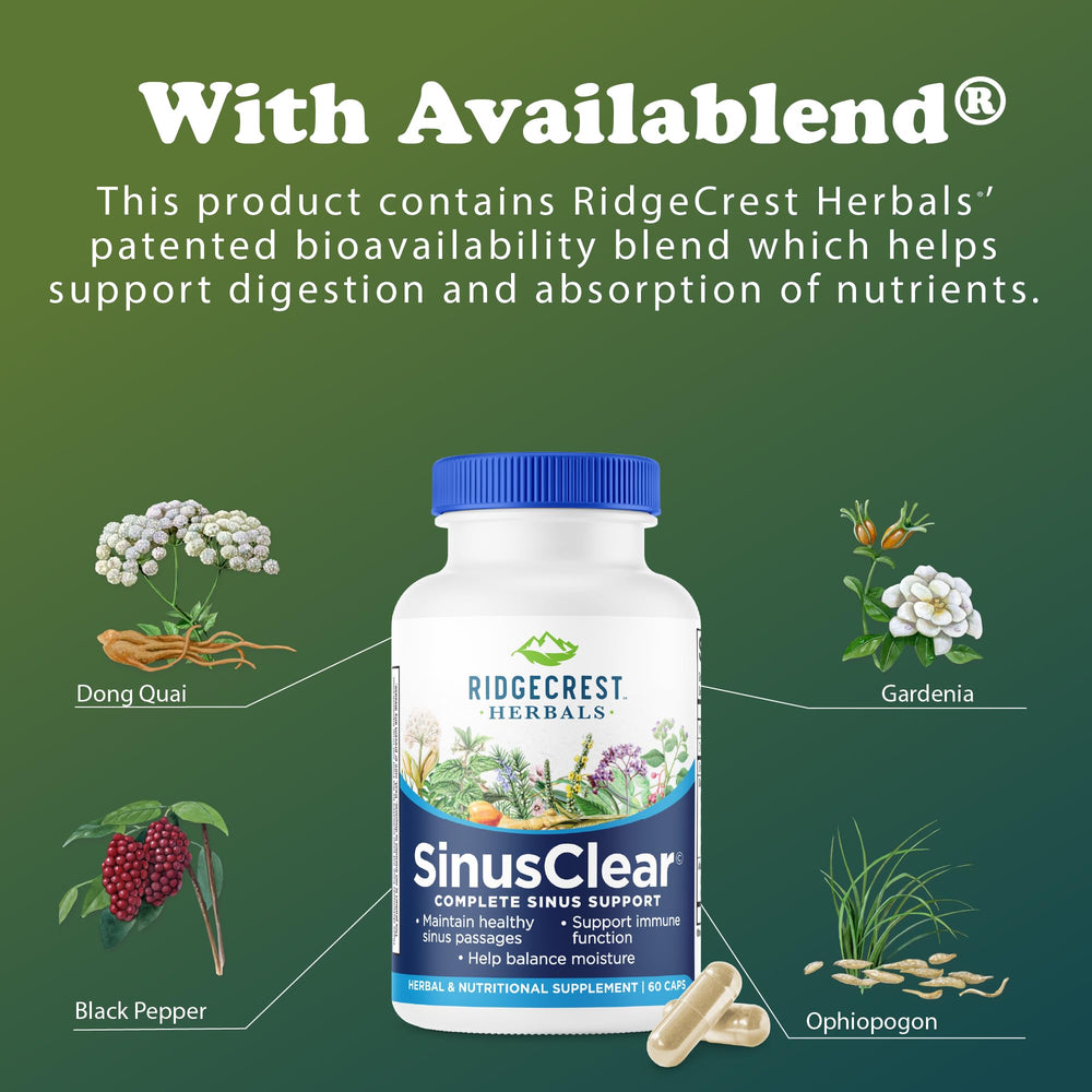 RidgeCrest Herbals botella y caja apiladas mostrando presentación y seguridad del producto