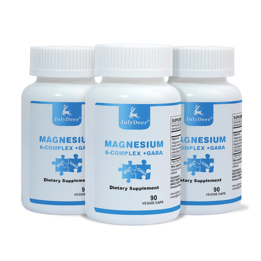 Risabou Sixfold Magnesium Complex bottle close-up with vegan capsules for daily magnesium support