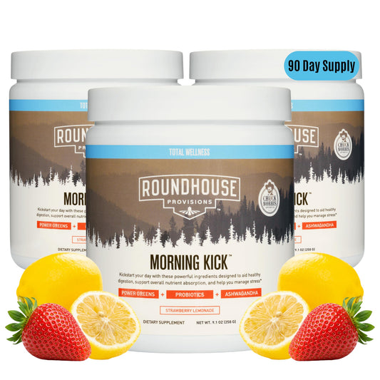 ROUNDHOUSE PROVISION paquete frontal mostrando tres sobres y beneficios