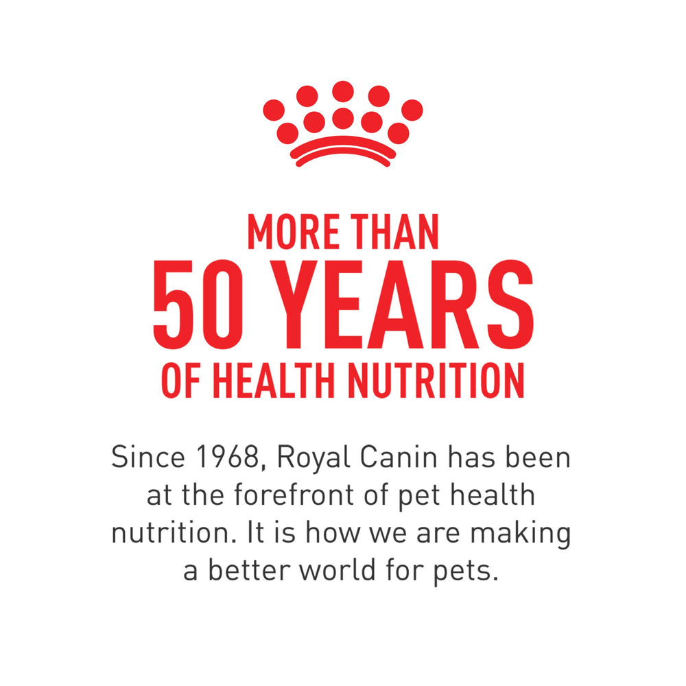 ROYAL CANIN primer plano de guía de dosis en envase para uso seguro