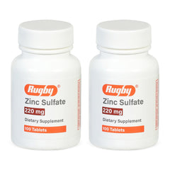 Rugby Laboratories tabletas de zinc sulfato frente: suplemento diario claro y compacto.