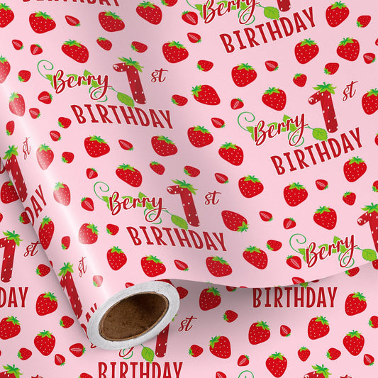RUSPEPA rollo frontal mostrando diseño de fresas y fondo rosa para celebraciones