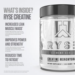 RYSE Up Supplements tamaño del envase comparado con mano, práctica porciones