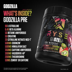 RYSE Godzilla polvo disuelto en vaso, preparación rápida antes de entrenar