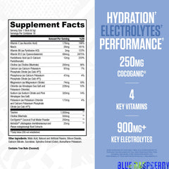 RYSE Up Supplements sobre abierto con polvo azul raspado, fácil preparación e hidratación rápida
