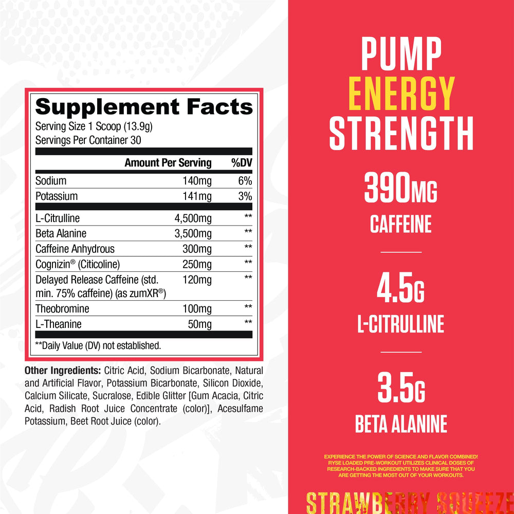 RYSE Up Supplements textura del polvo rosado indicada para disolución rápida