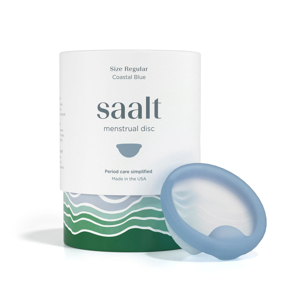 saalt empaque frontal mostrando disco menstrual y beneficios sostenibles