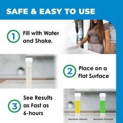 Safe Home etiqueta con instrucciones claras y certificaciones visibles como beneficio