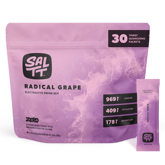 SALTT frontal del paquete Radical Grape muestra 30 sticks y conveniencia