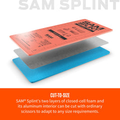 Sam Splint de SAM Medical doblada inmovilizando un brazo, soporte rápido en emergencias