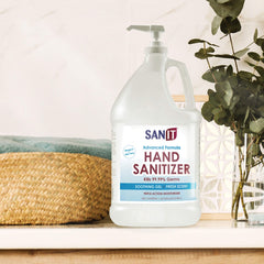 Sanit aplicación del gel en manos, suavidad y limpieza inmediata