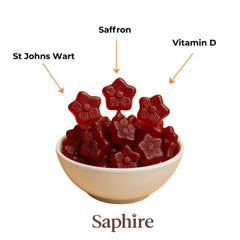 SAPHIRE HAPPY CHEWS gomitas sobre plato junto a frutos rojos sabor natural