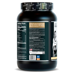 SASCHA FITNESS cuchara con porción mostrando 25 g de proteína por servicio
