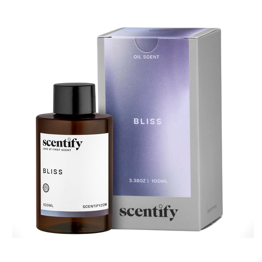 Scentify frasco ámbar frontal mostrando etiqueta elegante y aspecto premium