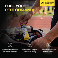 Science in Sport sobre individual 60 ml destacando 22 g carbohidratos por porción