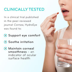 ScienceBased Health HydroEye envase en mano para comparar tamaño y cantidad de cápsulas