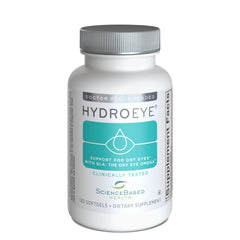 ScienceBased Health HydroEye envase frontal mostrando la marca y beneficio de confort ocular