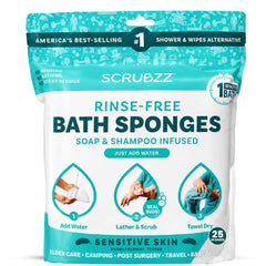 Scrubzz empaque frontal mostrando 25 toallitas y beneficios visibles