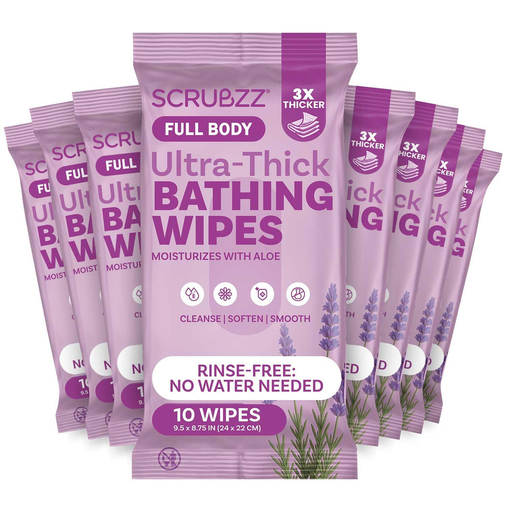 Scrubzz frente del paquete mostrando 80 toallitas para higiene rápida