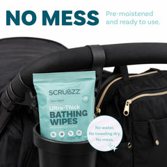 Scrubzz presente junto al lavabo como alternativa práctica al baño