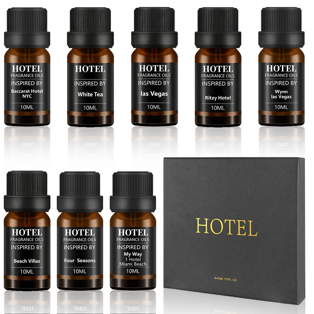 SEAMOSH vista frontal del set de aceites esenciales, calidad hotelera